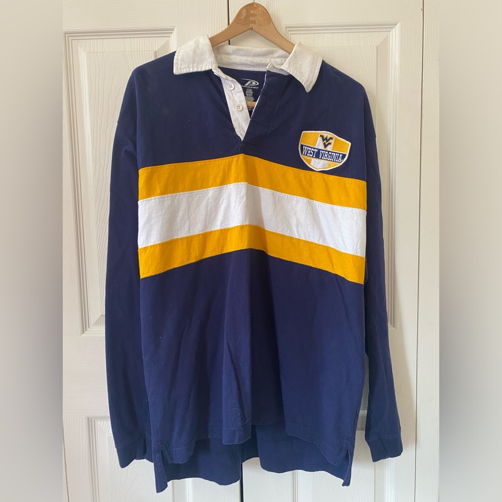 West Virginia collared shirt men’s size L navy blue yellow and white